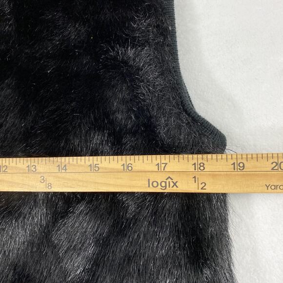 Kikit Faux Fur Front Vest Ribbed Sweater Back Womens Large Y2K Black Full Zip - Picture 8 of 11